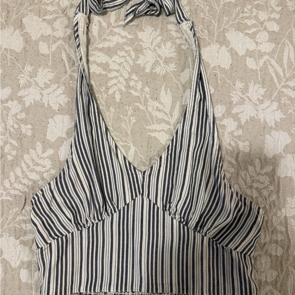 American Eagle Outfitters Navy and White Smocked Top